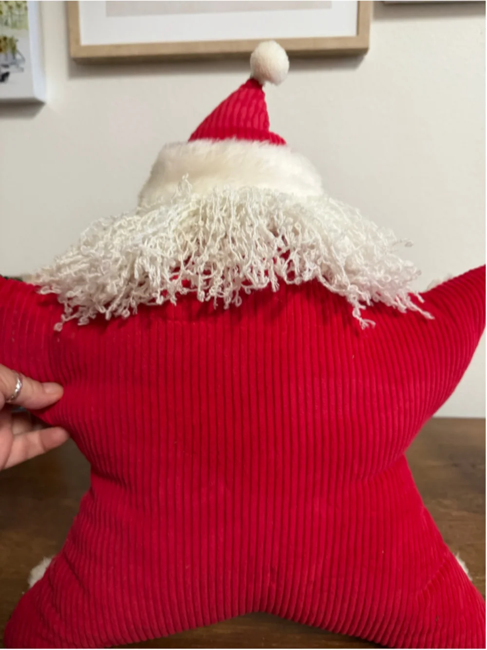 Santa Claus Shaped Pillow Red Corduroy Christmas Primitive Folk Art Holiday